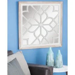 Kirkland's Home White Wood Lattice Overlay Mirror, 30X30 In.- Decorative Mirrors