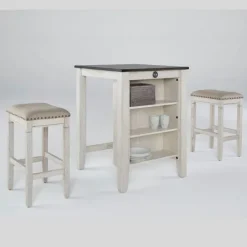 Kirkland's Home White Wood Linen 3-Pc. Usb Island And Stool Set- Kitchen Islands & Bar Carts