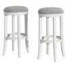 Kirkland's Home White Wood Linen Upholstered 2-Pc. Bar Stool Set- Bar Stools & Counter Height Stools