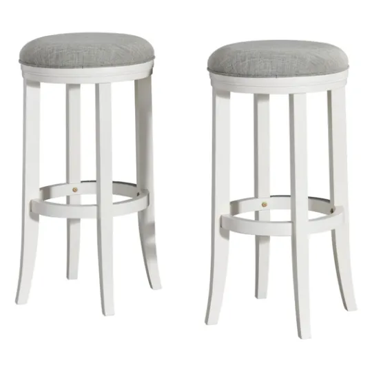 Kirkland's Home White Wood Linen Upholstered 2-Pc. Bar Stool Set- Bar Stools & Counter Height Stools