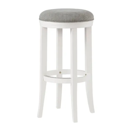 Kirkland's Home White Wood Linen Upholstered 2-Pc. Bar Stool Set- Bar Stools & Counter Height Stools