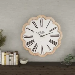 Kirkland's Home White Wood Scalloped Frame Wall Clock- Clocks