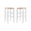 Kirkland's Home White Wood Seagrass Backless 2-Pc. Bar Stool Set- Bar Stools & Counter Height Stools