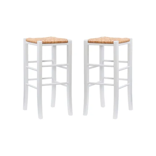 Kirkland's Home White Wood Seagrass Backless 2-Pc. Bar Stool Set- Bar Stools & Counter Height Stools