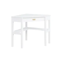 Kirkland's Home White Wood Single Drawer Corner Desk- Office Furniture