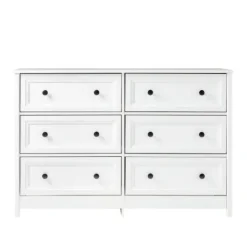 Kirkland's Home White Wood Six Framed Drawers Dresser- Dressers & Chests
