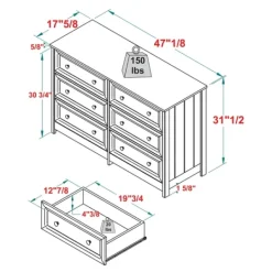 Kirkland's Home White Wood Six Framed Drawers Dresser- Dressers & Chests