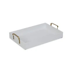 Kirkland's Home White Wood Tray With Gold Handles- Decorative Trays