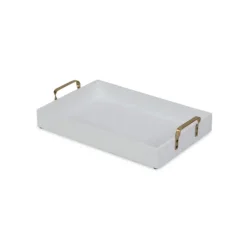Kirkland's Home White Wood Tray With Gold Handles- Decorative Trays