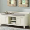Kirkland's Home White Wood Upholstered Storage Bench- Benches & Ottomans