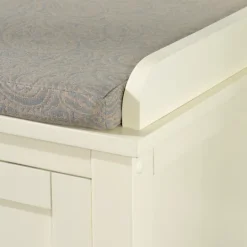 Kirkland's Home White Wood Upholstered Storage Bench- Benches & Ottomans