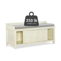 Kirkland's Home White Wood Upholstered Storage Bench- Benches & Ottomans