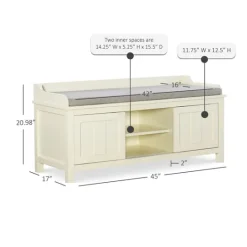 Kirkland's Home White Wood Upholstered Storage Bench- Benches & Ottomans