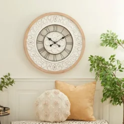 Kirkland's Home White Wood Vintage Farmhouse Clock- Clocks