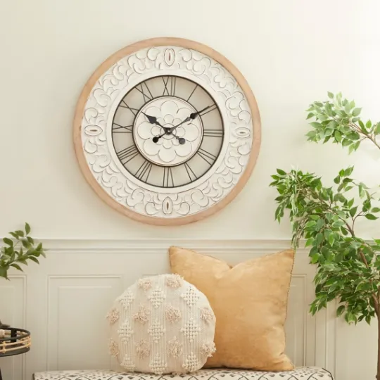 Kirkland's Home White Wood Vintage Farmhouse Clock- Clocks