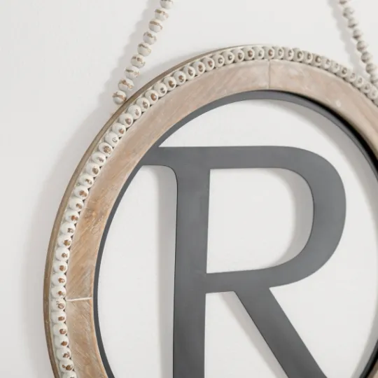 Kirkland's Home Whitewash Bead Trim Monogram R Plaque- Monogram Wall Decor