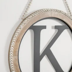Kirkland's Home Whitewash Bead Trim Monogram K Plaque- Monogram Wall Decor