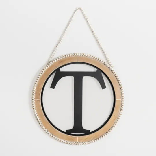 Kirkland's Home Whitewash Bead Trim Monogram T Plaque- Monogram Wall Decor