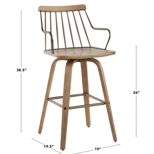 Kirkland's Home Whitewash Poplar Wood Swivel Counter Stool- Bar Stools & Counter Height Stools