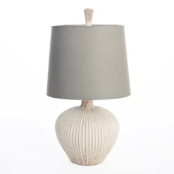 Kirkland's Home Whitewash Ribbed Gourd Table Lamp- Table Lamps