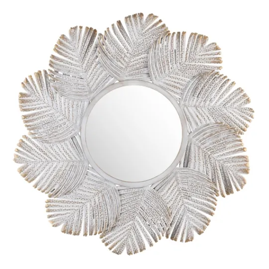 Kirkland's Home Whitewash Round Palm Leaf Wall Mirror- Decorative Mirrors