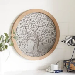 Kirkland's Home Whitewashed Bronze Tree Framed Wall Plaque- Wall Plaques