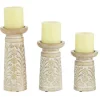 Kirkland's Home Whitewashed Brown Carved Candle Holders, Set Of 3- Candle Holders