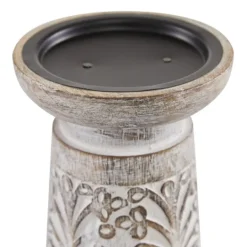 Kirkland's Home Whitewashed Brown Carved Candle Holders, Set Of 3- Candle Holders