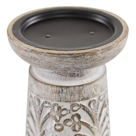 Kirkland's Home Whitewashed Brown Carved Candle Holders, Set Of 3- Candle Holders