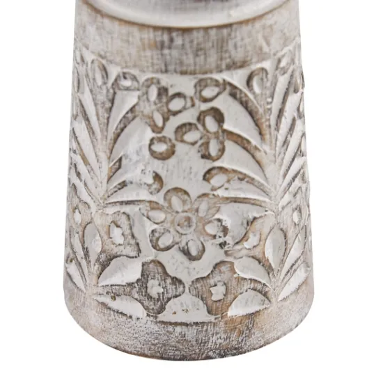 Kirkland's Home Whitewashed Brown Carved Candle Holders, Set Of 3- Candle Holders