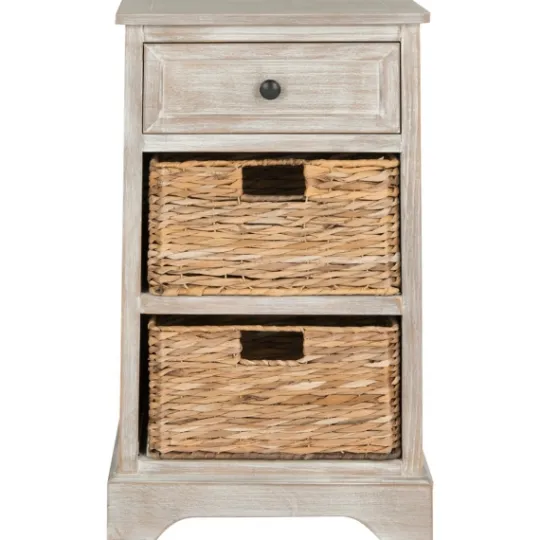 Kirkland's Home Whitewashed Brown Wood Side Table With Baskets- Accent & End Tables