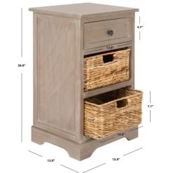 Kirkland's Home Whitewashed Brown Wood Side Table With Baskets- Accent & End Tables