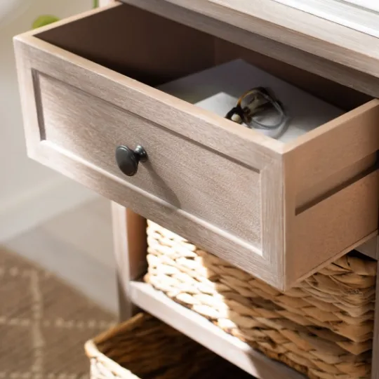 Kirkland's Home Whitewashed Brown Wood Side Table With Baskets- Accent & End Tables