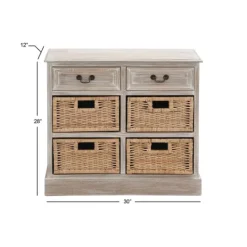 Kirkland's Home Whitewashed Cabinet With Rattan Baskets- Entryway Furniture