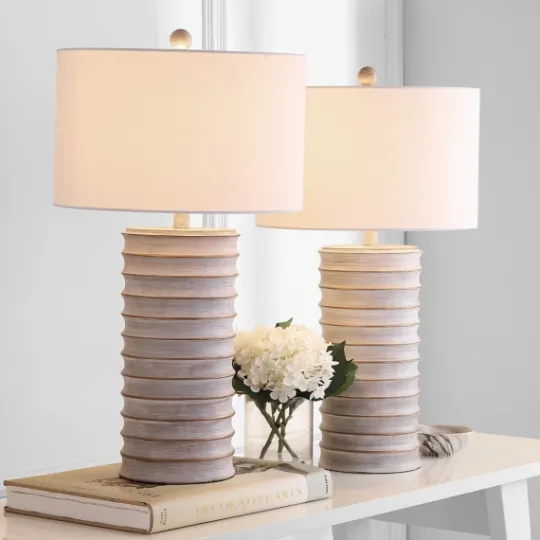 Kirkland's Home Whitewashed Gray Resin Ridges 2-Pc. Table Lamp Set- Table Lamps