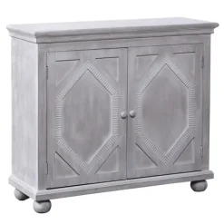 Kirkland's Home Whitewashed Gray Wood Hexagonal Door Cabinet- Cabinets & Sideboards