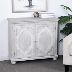 Kirkland's Home Whitewashed Gray Wood Hexagonal Door Cabinet- Cabinets & Sideboards