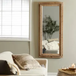 Kirkland's Home Whitewashed Natural Beaded Wood Wall Mirror- Decorative Mirrors
