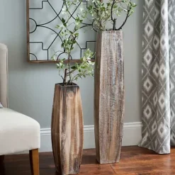 Kirkland's Home Whitewashed Oblong Wooden Vases, Set Of 2- Vases