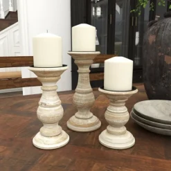Kirkland's Home Whitewashed Rustic 3-Pc. Candle Holder Set- Candle Holders
