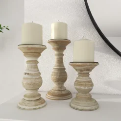 Kirkland's Home Whitewashed Rustic 3-Pc. Candle Holder Set- Candle Holders