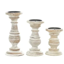 Kirkland's Home Whitewashed Rustic 3-Pc. Candle Holder Set- Candle Holders