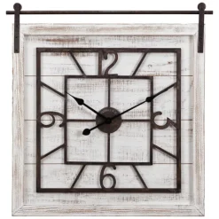 Kirkland's Home Whitewashed Sliding Barn Door Wall Clock- Clocks