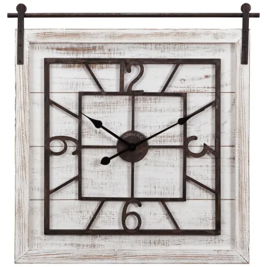 Kirkland's Home Whitewashed Sliding Barn Door Wall Clock- Clocks