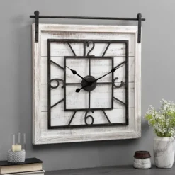 Kirkland's Home Whitewashed Sliding Barn Door Wall Clock- Clocks
