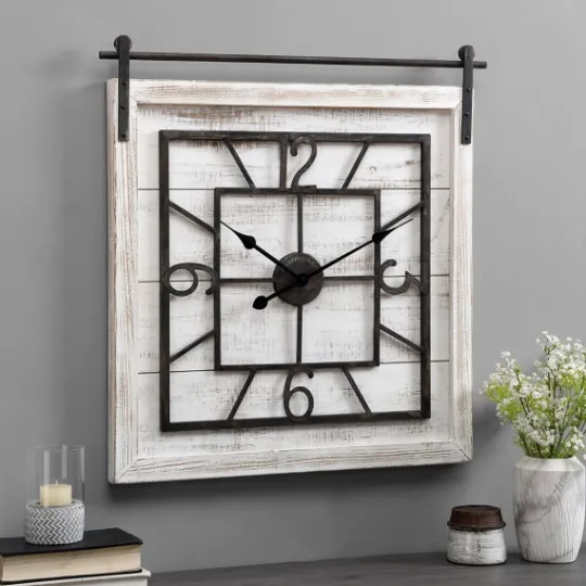 Kirkland's Home Whitewashed Sliding Barn Door Wall Clock- Clocks
