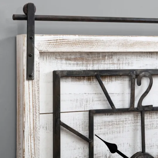 Kirkland's Home Whitewashed Sliding Barn Door Wall Clock- Clocks