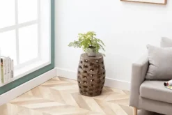 Kirkland's Home Whitewashed Wood Barrel Patterned Side Table- Accent & End Tables