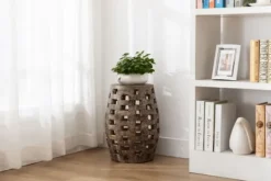 Kirkland's Home Whitewashed Wood Barrel Patterned Side Table- Accent & End Tables