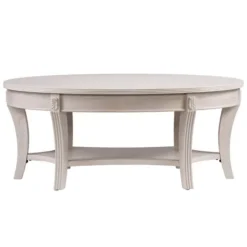 Kirkland's Home Whitewashed Wood Oval Coffee Table With Shelf- Coffee Tables